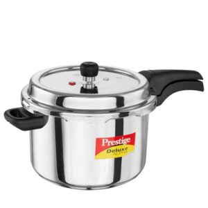 Prestige 6.5 Litre Stainless Steel Deluxe Alpha Svachh Outer Lid Pressure Cooker | 10Y Warranty | Deep Lid for Spillage Control | TRIPLY Base | Gasket Release System | Gas & Induction Compatible | ISI