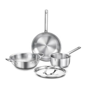 Prestige TRIPLY 4 Pc Cookware Set | TRIPLY Splendid | Fry Pan 24cm/1.7L | Kadai 24cm/2.7L | Sauce Pan 16cm/1.5L | SS Lid 24cm | Gas & Induction Compatible | Even Heat Distribution | 15Y Warranty | ISI