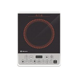 Bajaj Majesty Icx Pearl 1900W Induction Cooktop With Pan Sensor And Voltage Pro Technology, Crystal Glass, Black