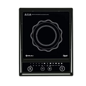 Bajaj Splendid 1200 Watt Induction Cooktop | 7 Auto Cook Menus | Tactile Push Buttons | Variable Temperature & Time Selection | Semi polished Crystal Glass | 1 Yr Warranty 【Black】