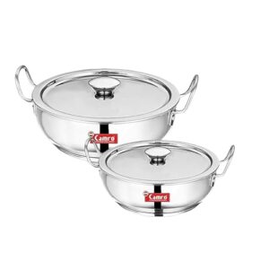 Camro Kadhai Induction Bottom with Lid 1.8 & 5 Liters Set of 2 | Gas Stove Compatible | Cookware kadhai | Kadhai For Deep Frying | Kadai For Cooking Stainless Steel
