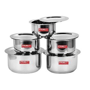 SPRINGWAY - Brand of Happiness | Stainless Steel 5 Pcs Patila Set/Tope/Cookware Set with Lids (1 LTR to 3 LTR), 22 Guage Induction & Gas Stove Friendly 10 Pcs Set