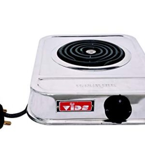 VIDS 2000 Watt Coil Electric Stove (Copper Wire with 15 Amp power plug) / Electric Cooking Heater/G Coil Hot Plate Cooking Stove/Induction Cooktop (Stainless Steel body) (1 Burner) Stainless Steel