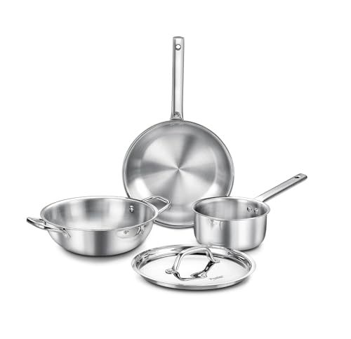 Prestige Tri-Ply Stainless Steel BYK Cookware Set| Fry Pan 24cm (1.7L), Kadai 24cm (2.7L) with SS Lid, Sauce Pan 16cm (1.5L)| Even Heat…