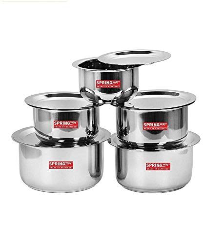Stainless Steel 5 Pcs Patila Set/Tope/Cookware Set with Lids (1 LTR to 3 LTR), 22 Guage Induction & Gas Stove Friendly 10 Pcs Set