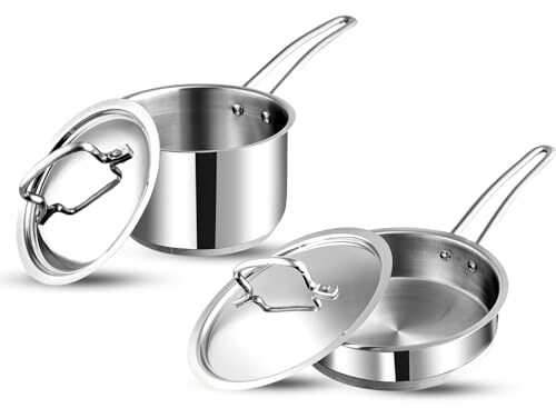 Vinod Classique Deluxe Stainless Steel Cookware Combo Set of 2 Pcs | Saucepan 2.1 Litre (16cm), Frypan (20cm) | Extra Deep, Riveted Handles |…